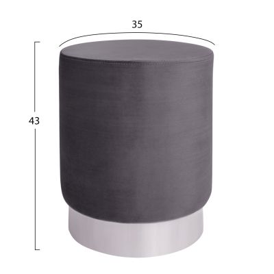 Velvet stool Levy HM8408.01 grey with silver base ''35x43cm