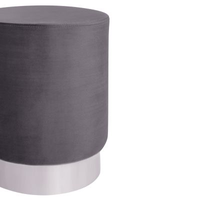 Velvet stool Levy HM8408.01 grey with silver base ''35x43cm