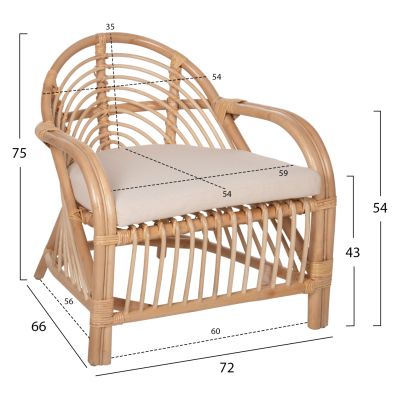 КРЕСЛО FEMUR HM9837 РАТАН В ЕСТЕСТВЕНО-БЯЛА ВЪЗГЛАВНИЦА 72x66x75Hcm.