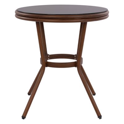 Алуминиева маса '70x70 см. Bamboo Look HM5532.03 Кафяв със стъкло
