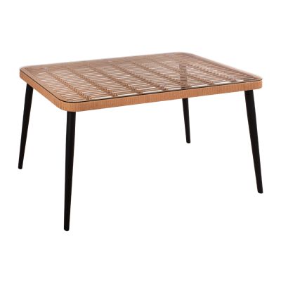 Metallic Table Allegra HM5537 with Wicker in beige color & Glass 140x80x78cm