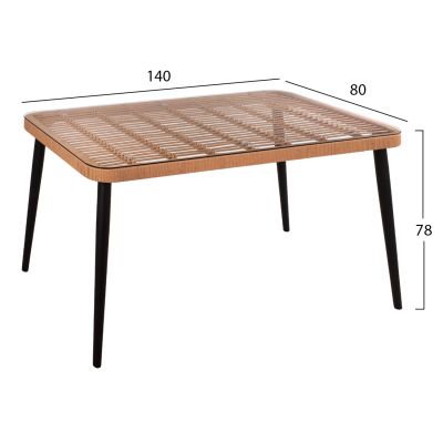 Metallic Table Allegra HM5537 with Wicker in beige color & Glass 140x80x78cm