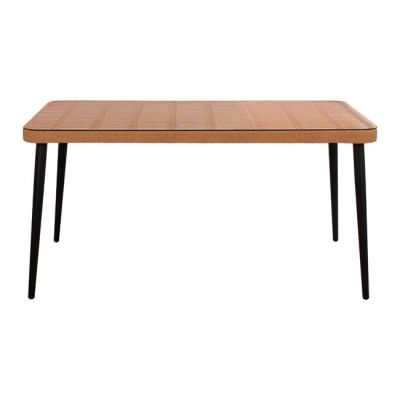 Metallic Table Allegra HM5538 with wicker in beige color & glass 160x90x78cm