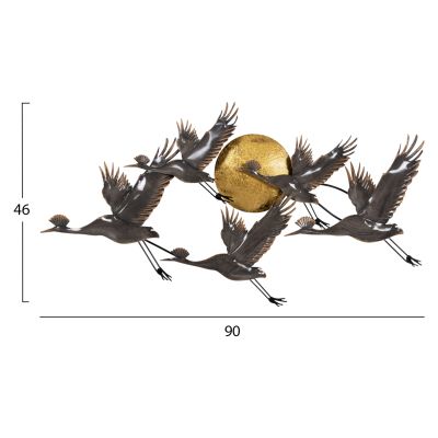 WALL DECOR METALLIC HM4208 BIRDS IN GREY-GOLD 90x46Hcm.