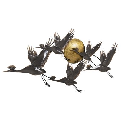 WALL DECOR METALLIC HM4208 BIRDS IN GREY-GOLD 90x46Hcm.