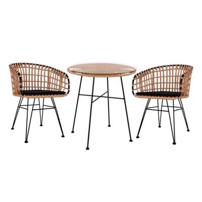 Set 3 pieces Allegra Wicker and Table '70x74 Beige & Black Color HM10474