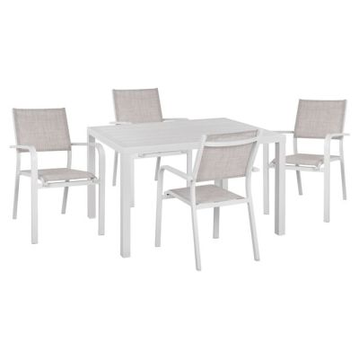 Set 5 pieces Table 120x80x75.5 & Armchairs Aluminum in White color HM10523