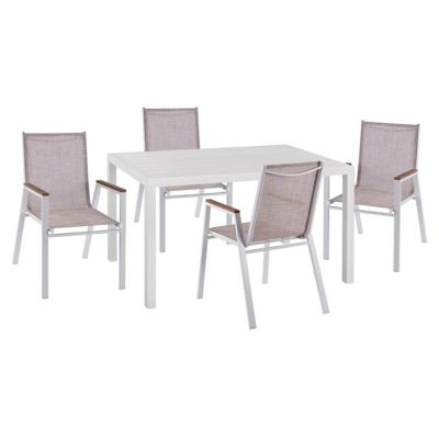 Set 5 pieces with Table 140x80x75.5 & Armchairs Aluminum White color HM10528
