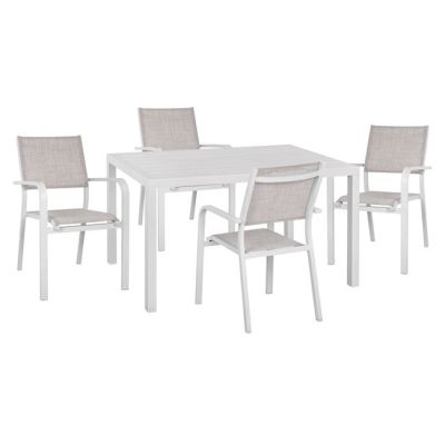 Set 5 pieces with Table 140x80x75.5 & Armchairs in white color HM10529.01