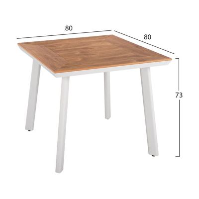 Комплект 3 части с маса 80x80x73 и столове алуминий в бял цвят HM10539.01