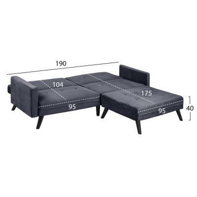 Sofa Corner Bed Livia HM3151.01 Velvet Grey with Footstep 211x158x83cm