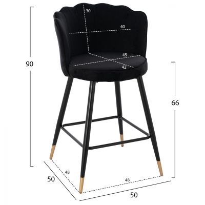 MEDIUM HEIGHT STOOL HM8736.04 BLACK VELVET WITH METAL FRAME 50x50x90 cm.