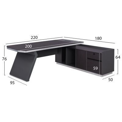 Professional office  right corner Rosewood HM2084R 220x180x76cm