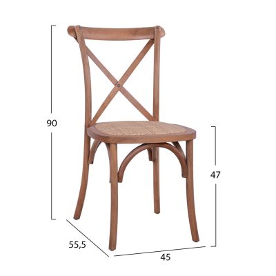 Chair Owen Wooden Stackable from beech wood dark honey color Crossed Back HM8575.01 45x55,5x90 cm