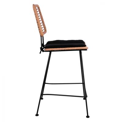 Metal Stool with pillow Allegra HM5644 with wicker in beige color 55x56x107 εκ.