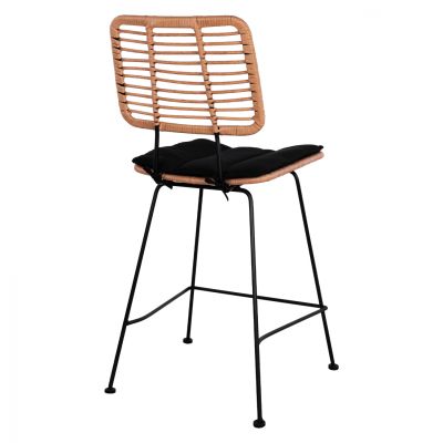 Metal Stool with pillow Allegra HM5644 with wicker in beige color 55x56x107 εκ.