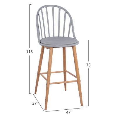Stool Bar with metallic legs Alina HM8580.10 Grey Color 47x57x113cm