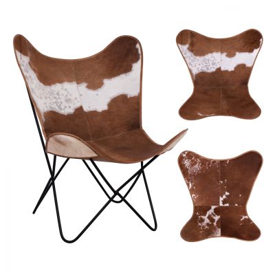 ARMCHAIR METAL COW LEATHER WHITE-BROWN HM8292.02 76Χ74Χ92cm