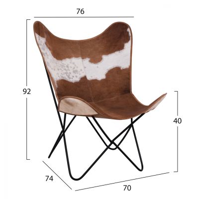 ARMCHAIR METAL COW LEATHER WHITE-BROWN HM8292.02 76Χ74Χ92cm