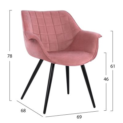 BENJAMIN VELVET ARMCHAIR DUSTY PINK WITH METAL LEGS HM8682.02 69x68x78 cm.