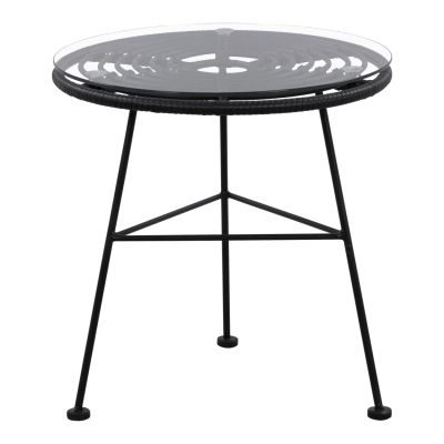 Metallic table Allegra with Wicker in Black color and glass HM5459.02 ''45x46cm