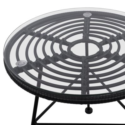 Metallic table Allegra with Wicker in Black color and glass HM5459.02 ''45x46cm