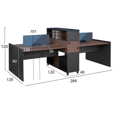 Office Workstasion Double Walnut and Grey with partition & cabinets 284x120x120 HM2102