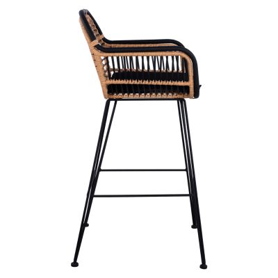 Метален бар стол Allegra HM5690 с ракита Черен-Бежов 55x60x109см