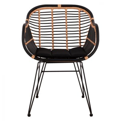 Metallic Armchair Allegra with pillows HM5663 with wicker Beige & Black color  58x60x82cm