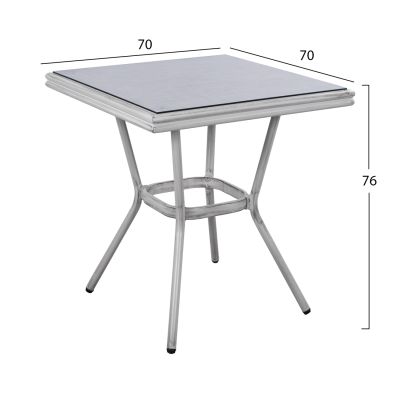 Aluminum Table 70X70X76 Bamboo Look HM5568.01 White Patina with Glass