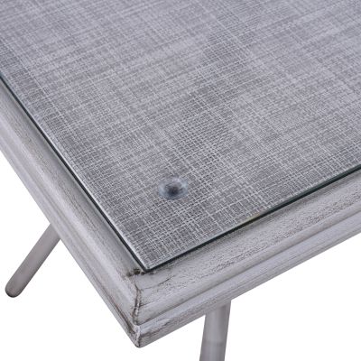 Aluminum Table 70X70X76 Bamboo Look HM5568.01 White Patina with Glass