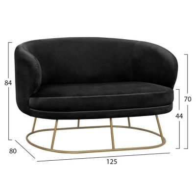 Sofa 2 seater Arien from Velver Black with  gold base HM8492.04 125Χ80Χ84cm