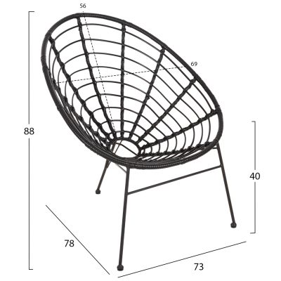 КРЕСЛО ГНЕЗДО ТИП ALLEGRA HM5458.12 ЧЕРЕН МЕТАЛ-РАКИТА В ЧЕРНО 73x78x88H см.