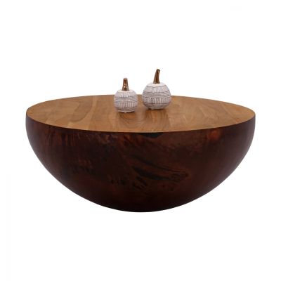 Декоративна холна маса Bowl Round Φ90x40cm Ръждиво с акациево дърво HM8717.02