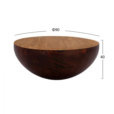 Декоративна холна маса Bowl Round Φ90x40cm Ръждиво с акациево дърво HM8717.02