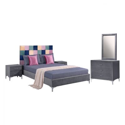 Комплект за спалня от 4 части Кадифено сиво Цветен модел HM11262