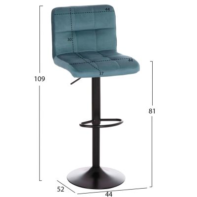 Bar Stool Diana HM202.18 Velvet Turquoise & Black Matte frame 44x52x109Η