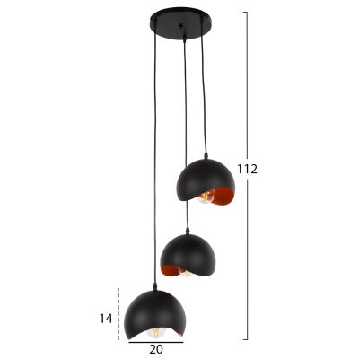 ВИСУЛКА ЗА ТАВАН 3 ЗАПАЛКИ HM4166.01 МЕТАЛНИ СФЕРИ В ЧЕРНО-ОРАНЖЕВО Φ20x112Hcm.