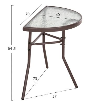 ПОЛУКРЪГЛА МАСА LIMA HM5967.02 МЕТАЛНА В КАФЯВО СЪС СТЪКЛЕН ПЛОТ 70x40x64,5Hcm.