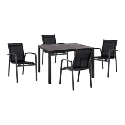 Set 5 pieces Aluminum Table & Aluminum armchairs Grey HM10592.02