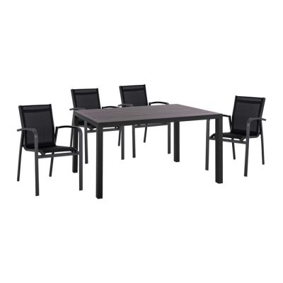 Set 5 pieces Aluminum Table & aluminum armchairs grey HM10593.02