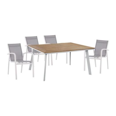 Set 5 pieces Aluminum table & Aluminum armchairs White HM10598.01