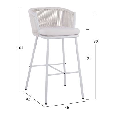 Stool with metallic frame and rope white HM5714.03 46x54x101 cm