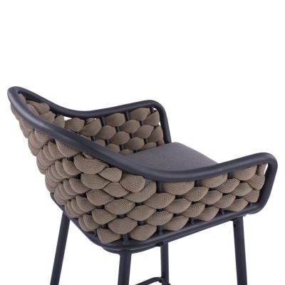 Stool with metallic frame and beige wicker rope HM5715 54x54x103cm
