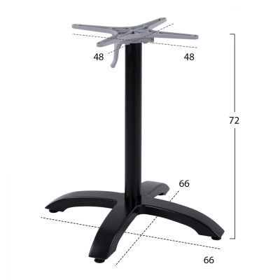 Foldable aluminum base HM469.01 Black matte 66x66x72 with cross 48x48cm