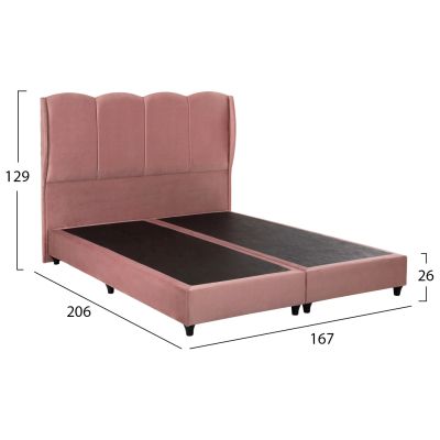 BED CENTRAL HM674.12 DUSTY PINK VELVET-FOR MATTRESS 160X200cm.