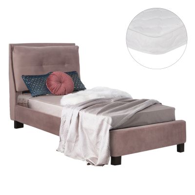 BED WITH MATTRESS RILEY HM21282.02 DUSTY PINK VELVET--FOR MATTRESS 90x200cm