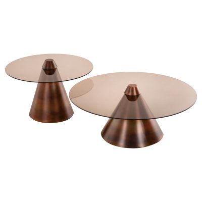 COFFEE TABLES 2PCS REBEN HM9676 METAL IN BURNED COPPER-SMOKE GLASS TOP Φ80 & Φ60 cm.