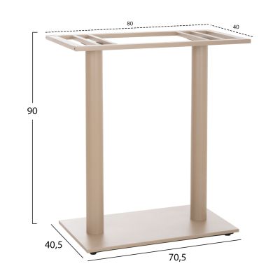 BAR TABLE BASE MED.HEIGHT 2-COLUMN HM478.25 METAL IN CAPPUCCINO MATTE 80x40x90Hcm.