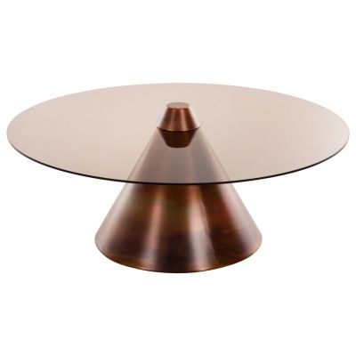 COFFEE TABLES 2PCS REBEN HM9676 METAL IN BURNED COPPER-SMOKE GLASS TOP Φ80 & Φ60 cm.